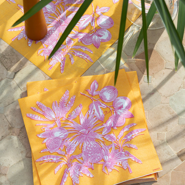 Paviot, Serviette, bedruckt mit FRUITS EXOTIQUE gelb, style
